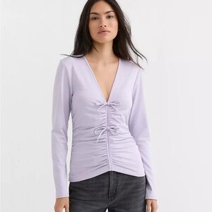 Loft Bow Tie Ruched V-Neck Top - Lavender